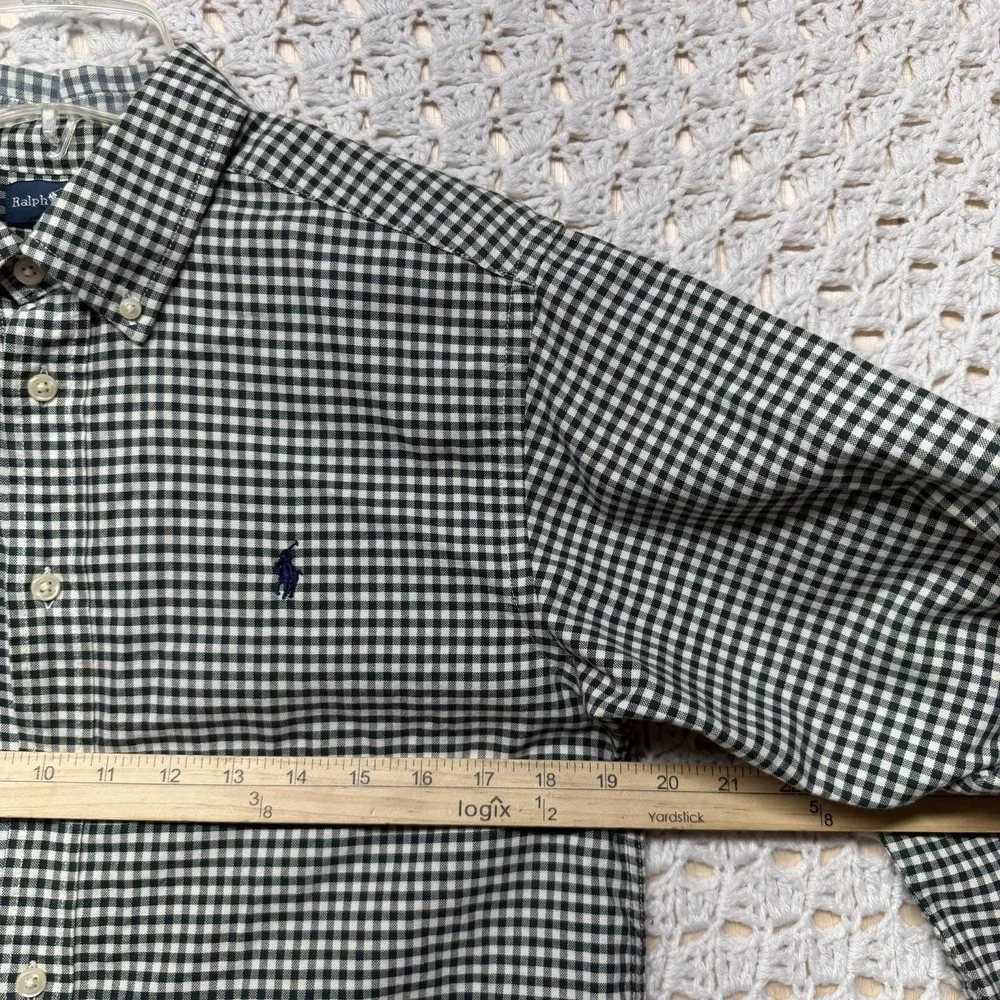 Ralph Lauren Boys Youth Shirt Sz L Olive Green Check Button-Down Long Slv Collar